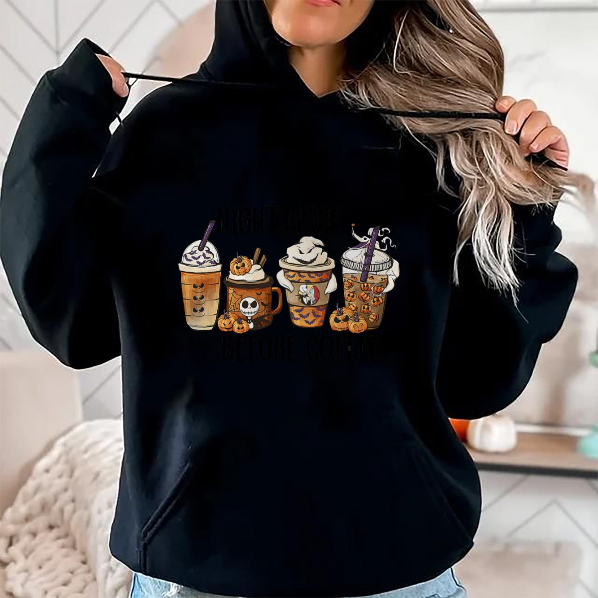 Christmas Shirts for Family, Funny christmas shirts, Christmas Unisex T-Shirt/Hoodie/Sweatshirt HLT00 - Nightmare Before Coffee Pumpkin Spice Halloween Costume T-Shirt