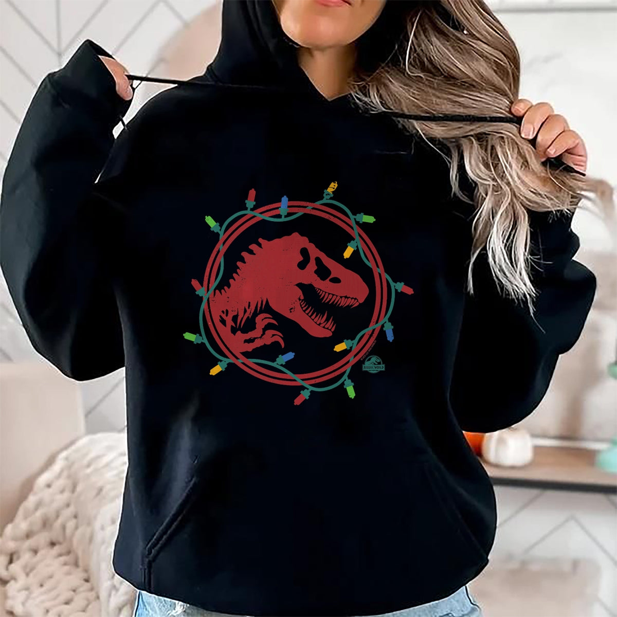 Christmas Shirts for Family, Funny christmas shirts, Christmas Unisex T-Shirt/Hoodie/Sweatshirt HLT00 - Jurassic World T-Rex Christmas Lights T-Shirt