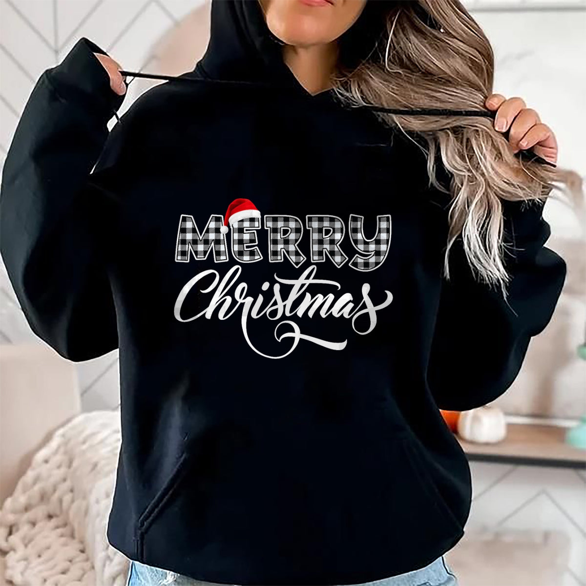 Christmas Shirts for Family, Funny christmas shirts, Christmas Unisex T-Shirt/Hoodie/Sweatshirt HLT00 - Merry Christmas Buffalo Black and White Plaid for Men Women T-Shirt