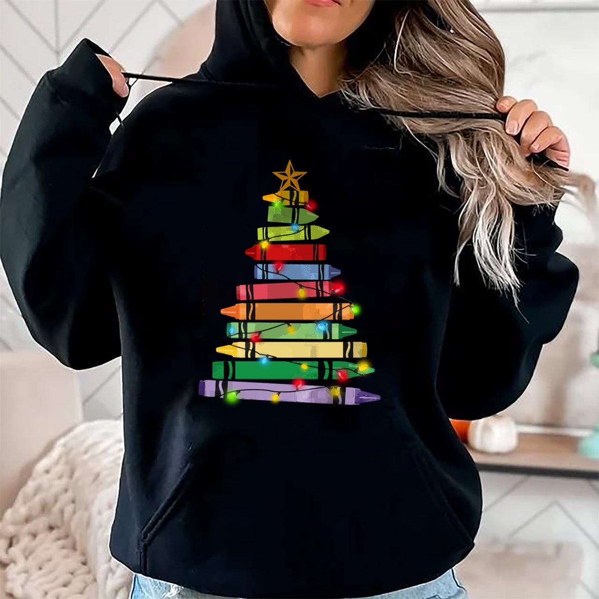Christmas Shirts for Family, Funny christmas shirts, Christmas Unisex T-Shirt/Hoodie/Sweatshirt HLT00 - Teacher Christmas Tshirt Crayon Tree Light Gifts Student Long Sleeve T-Shirt