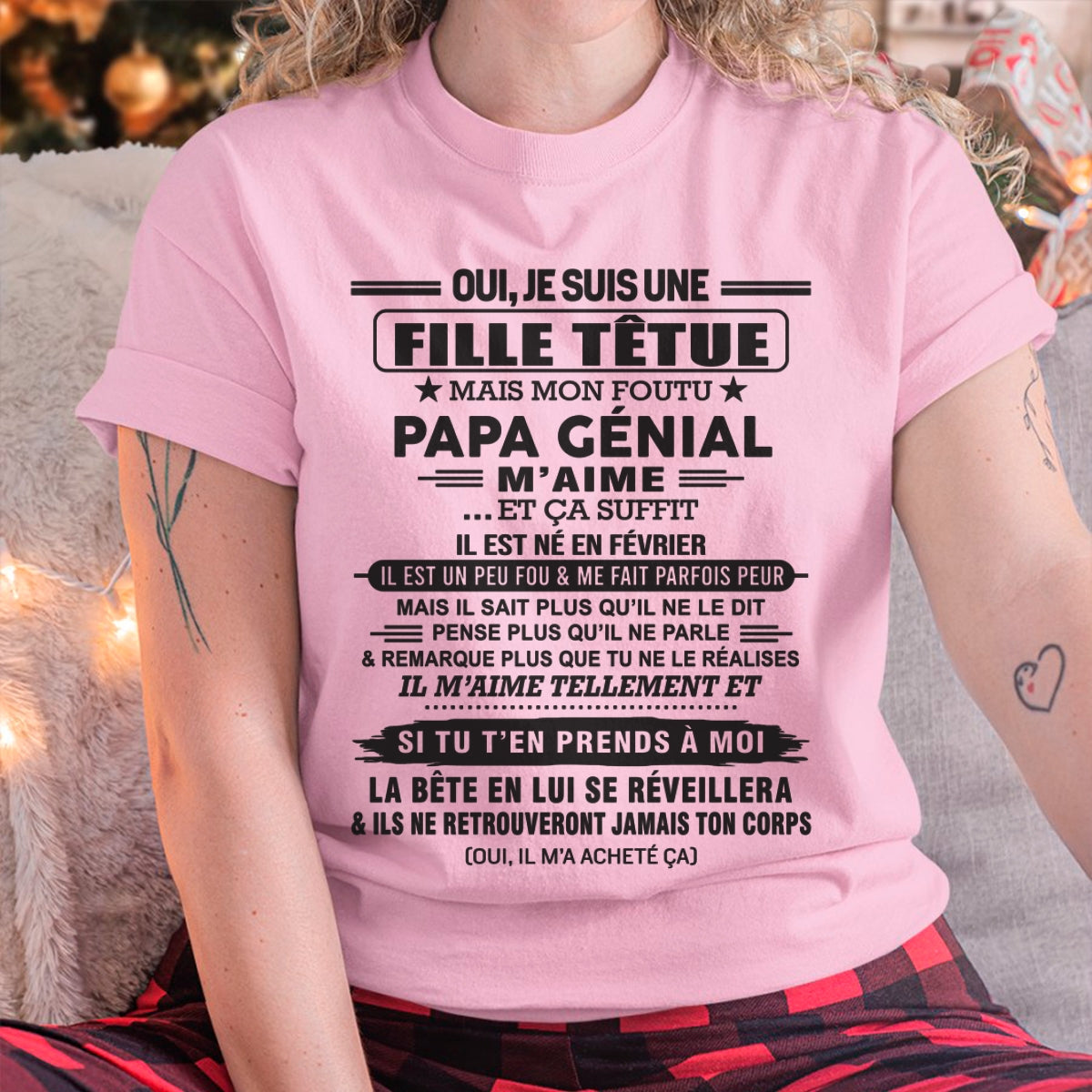 FÉVRIER - Oui, je suis une fille têtue – T-shirt | Cadeau d’anniversaire de papa pour sa fille - TRNN02 / fr02 (SKU12-214-02)