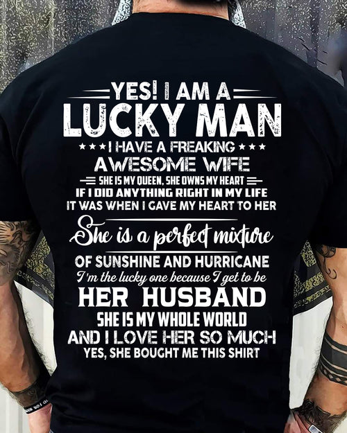 YES I AM A LUCKY MAN OF AWESOME WIFE - GIFT TO HUSBAND FROM WIFE - TRNN00 (SKU26T-01-20-00)