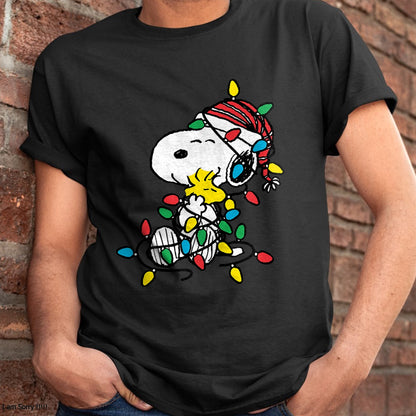 Christmas Shirts for Family, Funny christmas shirts, Christmas Unisex T-Shirt/Hoodie/Sweatshirt HLT00 - Peanuts - Snoopy Woodstock Christmas Lights T-Shirt