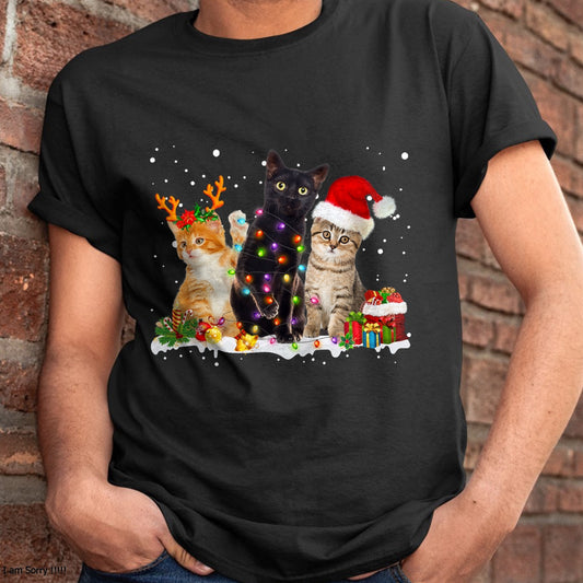 Christmas Shirts for Family, Funny christmas shirts, Christmas Unisex T-Shirt/Hoodie/Sweatshirt HLT00 - Santa Cat Light Gorgeous Reindeer Pajama Christmas Cat Lover T-Shirt