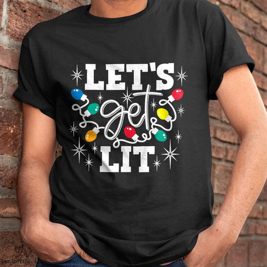 Christmas Shirts for Family, Funny christmas shirts, Christmas Unisex T-Shirt/Hoodie/Sweatshirt HLT00 - Let's Get Lit Drinking Santa Hat Christmas Lights Funny T-Shirt