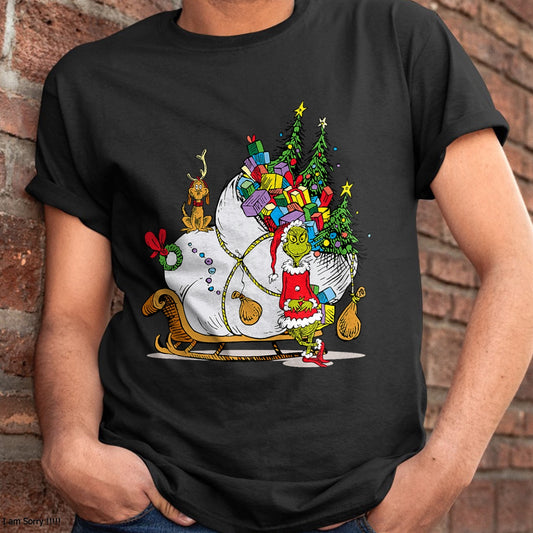 Christmas Shirts for Family, Funny christmas shirts, Christmas Unisex T-Shirt/Hoodie/Sweatshirt HLT00 - Dr. Seuss Grinch Sleigh T-shirt T-Shirt