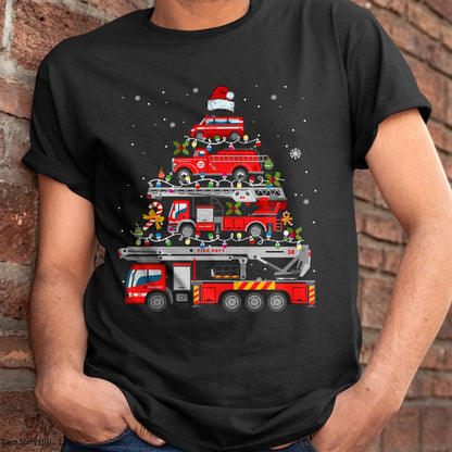 Christmas Shirts for Family, Funny christmas shirts, Christmas Unisex T-Shirt/Hoodie/Sweatshirt HLT00 - Firefighter Fire Truck Christmas Tree Lights Santa Fireman T-Shirt