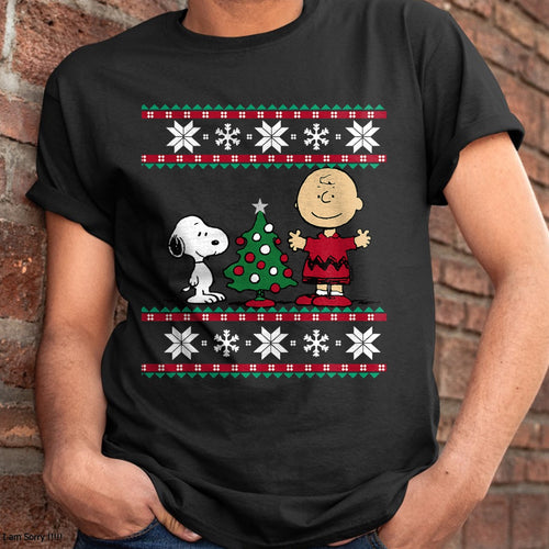 Christmas Shirts for Family, Funny christmas shirts, Christmas Unisex T-Shirt/Hoodie/Sweatshirt HLT00 - Peanuts Snoopy and Charlie Christmas tree Short Sleeve T-Shirt Blue