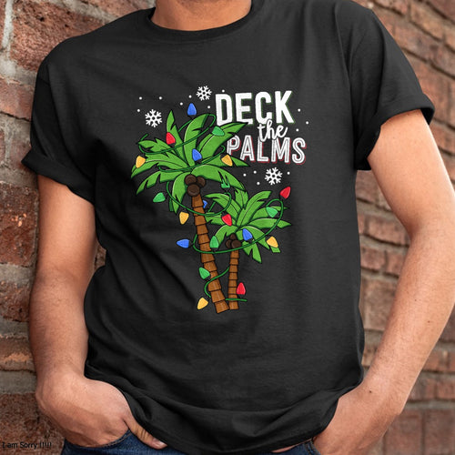 Christmas Shirts for Family, Funny christmas shirts, Christmas Unisex T-Shirt/Hoodie/Sweatshirt HLT00 - Deck The Palms Tropical Hawaii Christmas Palm Tree Lights T-Shirt