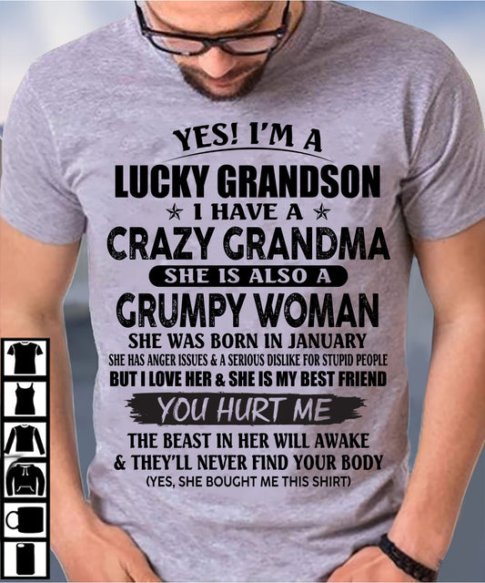 JANUARY - LUCKY GRANDSON OF CRAZY GRANDMA -  PERFECT GIFT FROM GRANDMA - TRNN01 (SKU12-113-01)
