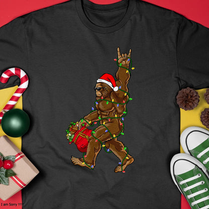 Christmas Shirts for Family, Funny christmas shirts, Christmas Unisex T-Shirt/Hoodie/Sweatshirt HLT00 - Santa Bigfoot Christmas Lights Rock Funny Sasquatch Believe T-Shirt