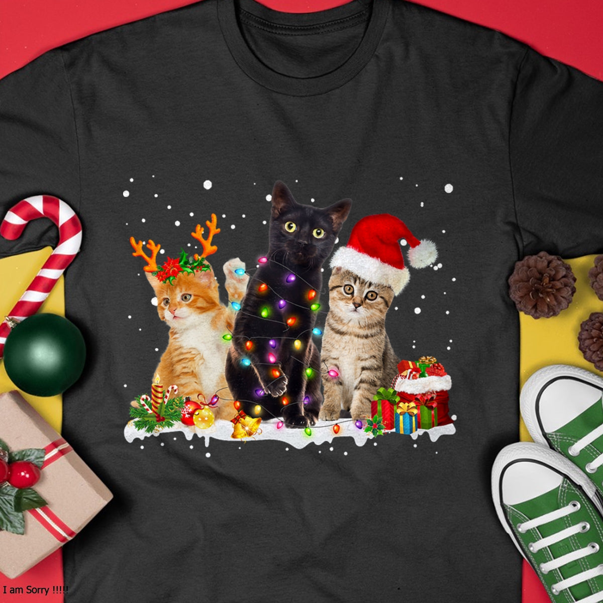Christmas Shirts for Family, Funny christmas shirts, Christmas Unisex T-Shirt/Hoodie/Sweatshirt HLT00 - Santa Cat Light Gorgeous Reindeer Pajama Christmas Cat Lover T-Shirt