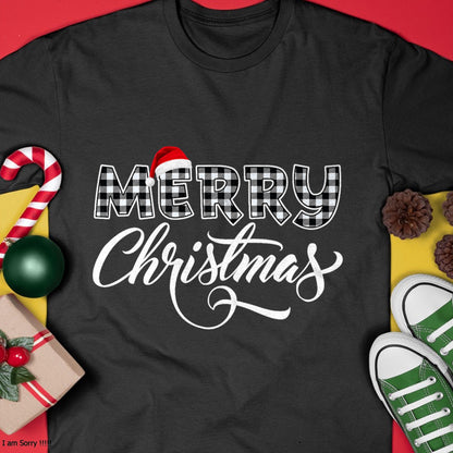 Christmas Shirts for Family, Funny christmas shirts, Christmas Unisex T-Shirt/Hoodie/Sweatshirt HLT00 - Merry Christmas Buffalo Black and White Plaid for Men Women T-Shirt