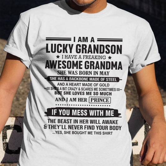 I Am A Lucky Grandson T-Shirt - Gift From May Grandma - TRNN05 (SKU11-29-05)
