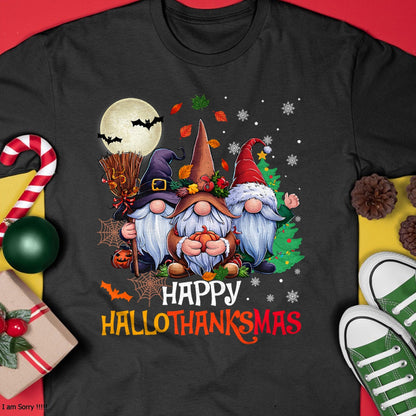 Happy Hallothanksmas Gnomes Lover Halloween Merry Christmas T-Shirt - Christmas Unisex T-Shirt/Hoodie/Sweatshirt - TRNN00