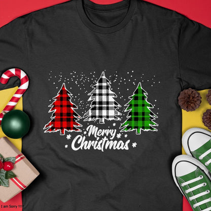 Merry Christmas Tree Xmas Buffalo Plaid Red White Green T-Shirt - Christmas Unisex T-Shirt/Hoodie/Sweatshirt - TRNN00