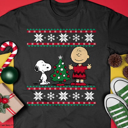 Christmas Shirts for Family, Funny christmas shirts, Christmas Unisex T-Shirt/Hoodie/Sweatshirt HLT00 - Peanuts Snoopy and Charlie Christmas tree Short Sleeve T-Shirt Blue