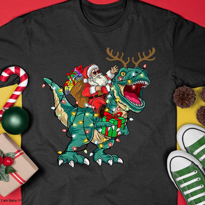 Christmas Shirts for Family, Funny christmas shirts, Christmas Unisex T-Shirt/Hoodie/Sweatshirt HLT00 - Santa Riding Dinosaur T rex Deer Kids Boys Men Christmas T-Shirt