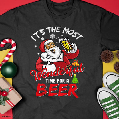 Christmas Shirts for Family, Funny christmas shirts, Christmas Unisex T-Shirt/Hoodie/Sweatshirt HLT00 - Funny Christmas Santa Claus Drinking Beer Wonderful Time T-Shirt