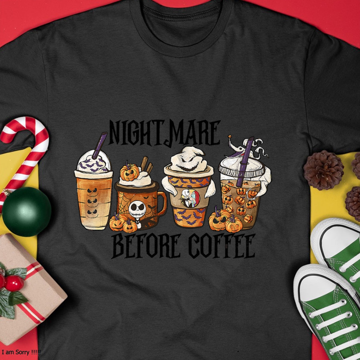 Christmas Shirts for Family, Funny christmas shirts, Christmas Unisex T-Shirt/Hoodie/Sweatshirt HLT00 - Nightmare Before Coffee Pumpkin Spice Halloween Costume T-Shirt