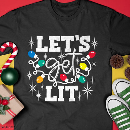 Let's Get Lit Drinking Santa Hat Christmas Lights Funny T-Shirt - Christmas Unisex T-Shirt/Hoodie/Sweatshirt - TRNN00