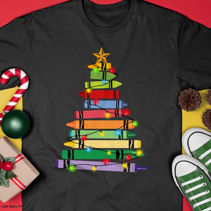Christmas Shirts for Family, Funny christmas shirts, Christmas Unisex T-Shirt/Hoodie/Sweatshirt HLT00 - Teacher Christmas Tshirt Crayon Tree Light Gifts Student Long Sleeve T-Shirt