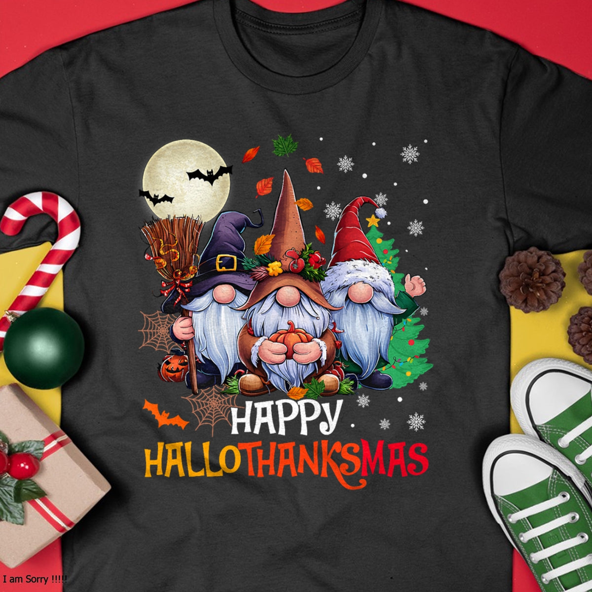 Christmas Shirts for Family, Funny christmas shirts, Christmas Unisex T-Shirt/Hoodie/Sweatshirt HLT00 - Happy Hallothanksmas Gnomes Lover Halloween Merry Christmas T-Shirt