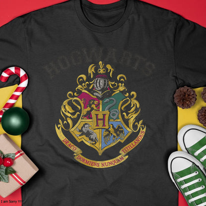 Christmas Shirts for Family, Funny christmas shirts, Christmas Unisex T-Shirt/Hoodie/Sweatshirt HLT00 - Harry Potter Hogwarts Vintage Crest Short Sleeve T-Shirt
