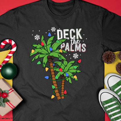 Christmas Shirts for Family, Funny christmas shirts, Christmas Unisex T-Shirt/Hoodie/Sweatshirt HLT00 - Deck The Palms Tropical Hawaii Christmas Palm Tree Lights T-Shirt