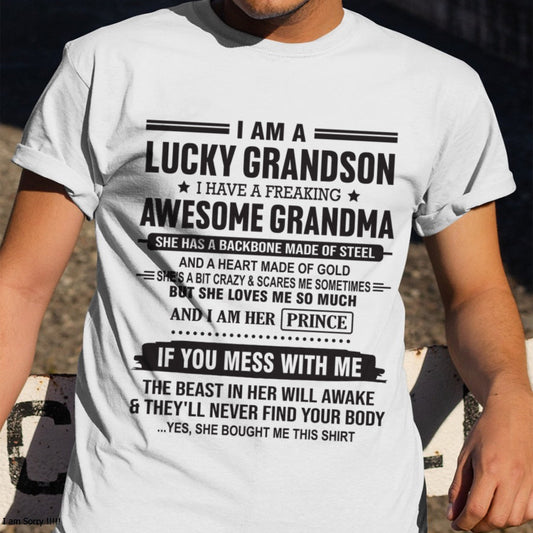 I Am A Lucky Grandson T-Shirt - Gift From Grandma - TRNN00 (SKU11-29-00)