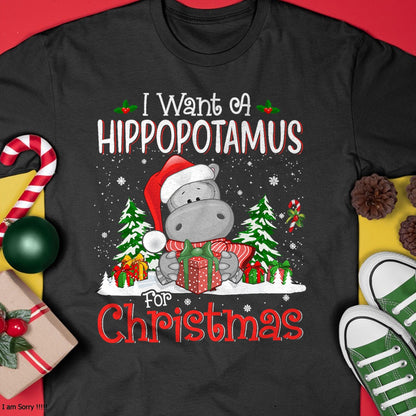 Christmas Shirts for Family, Funny christmas shirts, Christmas Unisex T-Shirt/Hoodie/Sweatshirt HLT00 - I Want A Hippopotamus For Christmas Xmas Hippo for Kid Women T-Shirt