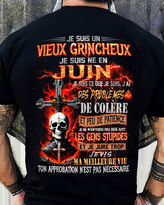 Je Suis Un Vieux Grincheux Né en Juin – T-Shirt Homme Fort Caractère - TRNN06 (SKU26T-01141-06)