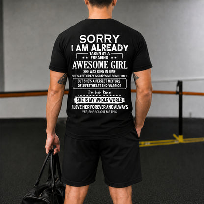 JUNE - SORRY I AM ALREADY TAKEN BY FREAKING AWESOME WIFE - Waffle casual suit I GIFT FOR HUSBAND FROM WIFE - A09-739 I TRNN06 (SKU2607-75-06)