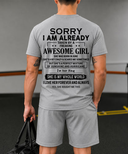 JUNE - SORRY I AM ALREADY TAKEN BY FREAKING AWESOME WIFE - Waffle casual suit I GIFT FOR HUSBAND FROM WIFE - A09-739 I TRNN06 (SKU2607-76-06)