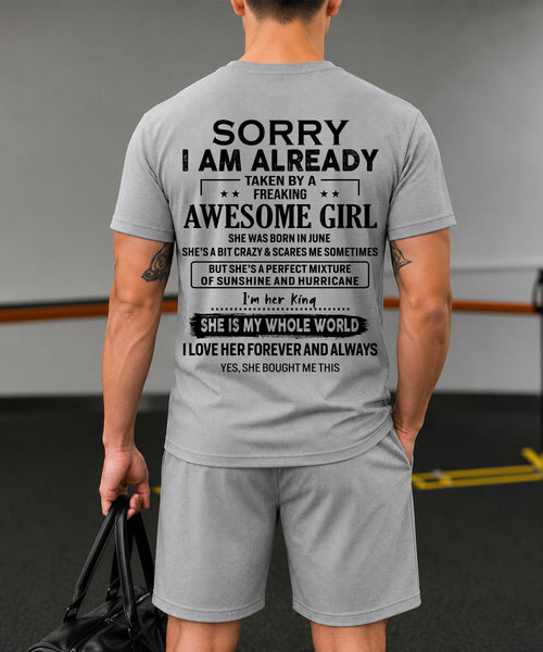 JUNE - SORRY I AM ALREADY TAKEN BY FREAKING AWESOME WIFE - Waffle casual suit I GIFT FOR HUSBAND FROM WIFE - A09-739 I TRNN06 (SKU2607-76-06)
