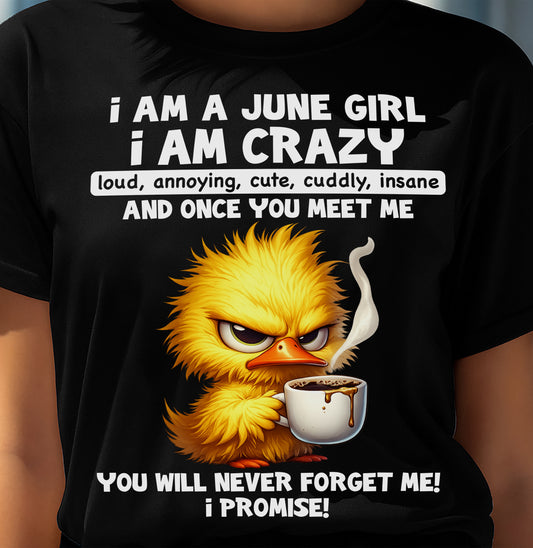 JUNE - A Little Crazy, Sassy, Loud & Impossible To Forget - BIRTHDAY GIFT T-SHIRT FOR WOMEN - TRNN06 (SKU2603-195-06)