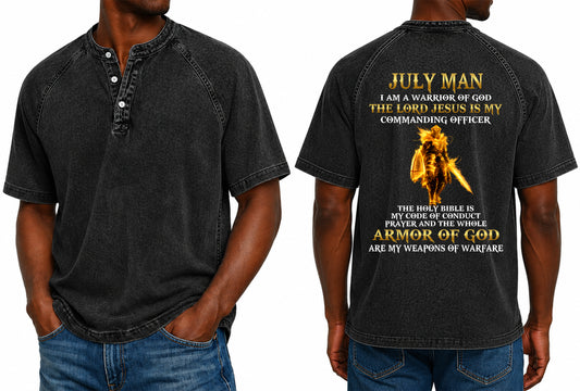 JULY - I AM A WARRIOR OF GOD I GIFT FOR MEN - Washed Round Neck Polo - A09-741 I TRNN07 (SKU2607-151-07)
