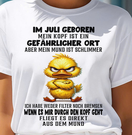 JULI – MEIN KOPF IST EIN GEFÄHRLICHER ORT – GEBURTSTAGS-T-SHIRT FÜR FRAUEN - DEU/TRNN07 (SKU2605-381-07)