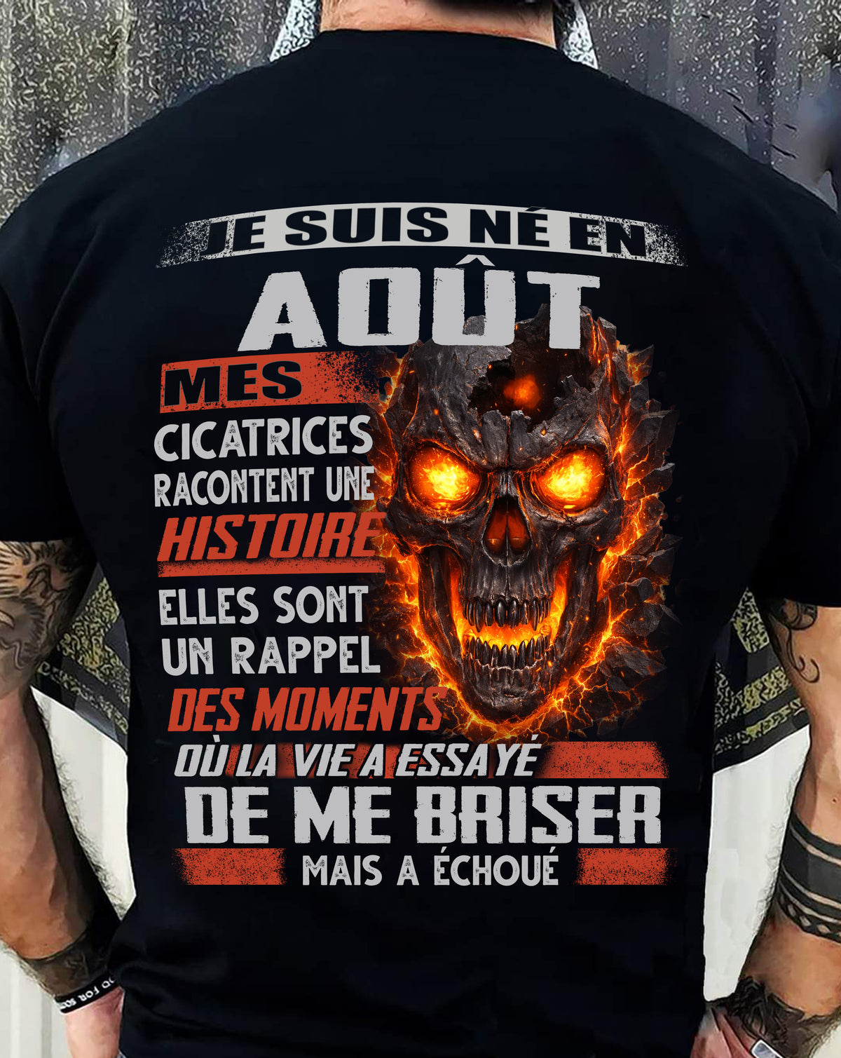 Je Suis Né en Août – Mes Cicatrices Racontent Une Histoire | T-Shirt Homme Fort - TRNN08 (SKU26T-01175-08)