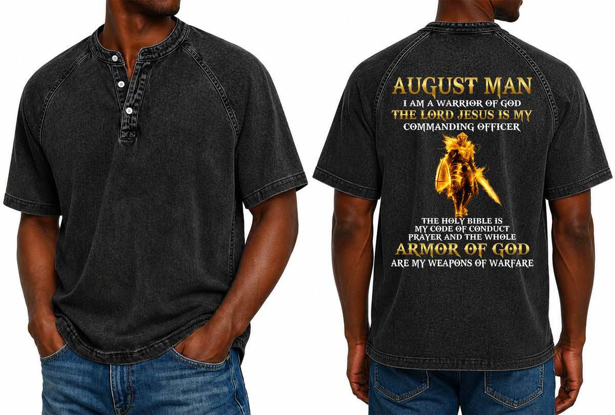AUGUST - I AM A WARRIOR OF GOD I GIFT FOR MEN - Washed Round Neck Polo - A09-741 I TRNN08 (SKU2607-151-08)