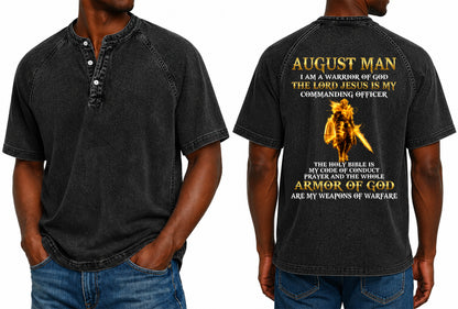AUGUST - I AM A WARRIOR OF GOD I GIFT FOR MEN - Washed Round Neck Polo - A09-741 I TRNN08 (SKU2607-151-08)