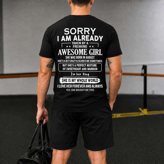 AUGUST - SORRY I AM ALREADY TAKEN BY FREAKING AWESOME WIFE - Waffle casual suit I GIFT FOR HUSBAND FROM WIFE - A09-739 I TRNN08 (SKU2607-75-08)