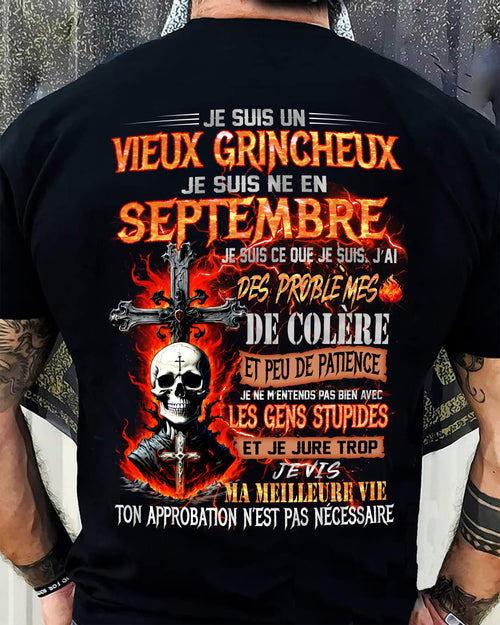 Je Suis Un Vieux Grincheux Né en Septembre – T-Shirt Homme Fort Caractère - TRNN09 (SKU26T-01141-09)