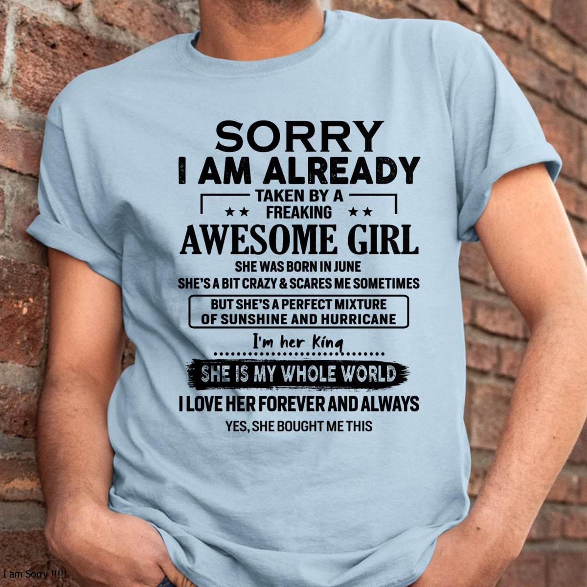 June - Sorry I Am Already Taken By A Freaking Awesome Girl - Gift For Husband From Wife - TRNN06 (SKU-TSRGIRL-06)