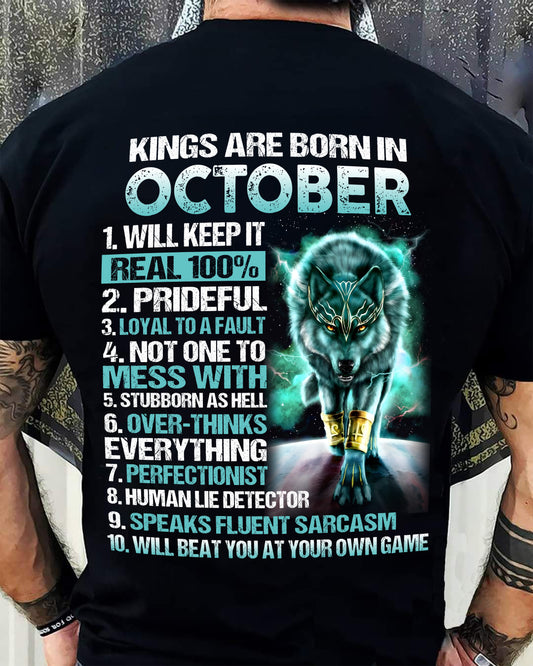 OCTOBER – Kings Are Born, Strong Like Wolves, Loyal To The Core - T Shirt For Strongman - TRNN10 (SKU2602-124-10)