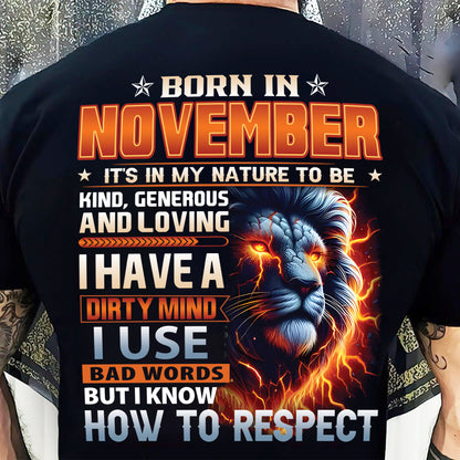 NOVEMBER - DIRTY MIND BUT KNOWS RESPECT - T SHIRT FOR STRONGMAN - TRNN11 (SKU08-84-11)