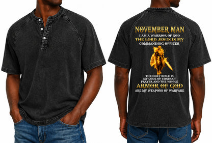 NOVEMBER - I AM A WARRIOR OF GOD I GIFT FOR MEN - Washed Round Neck Polo - A09-741 I TRNN11 (SKU2607-151-11)
