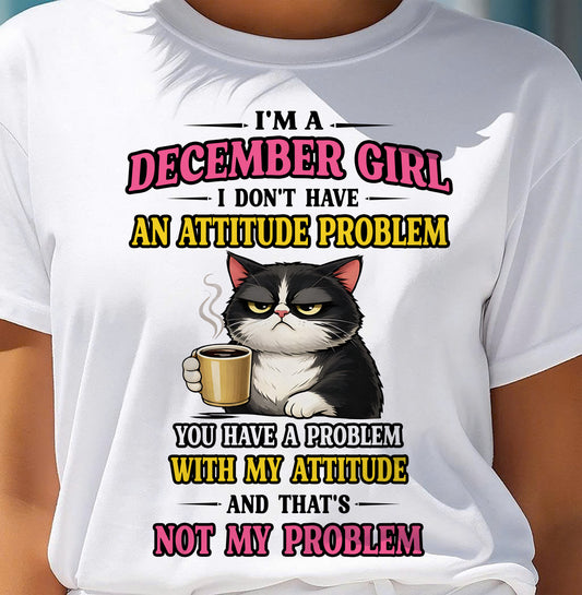 DECEMBER - I DON'T HAVE AN ATTITUDE PROBLEM - Birthday T Shirt For Woman - TRNN12 (SKU2604-59-12)