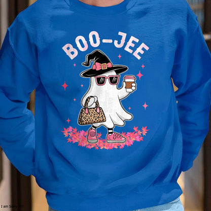 Hallowen Shirts for Family, Funny hallowen shirts, Hallowen Unisex T-Shirt/Hoodie/Sweatshirt HLT00 - Cute Boo Jee Ghost Halloween Leopard Ghost Coffee Womens T-Shirt