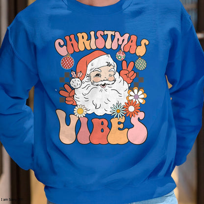 Christmas Shirts for Family, Funny christmas shirts, Christmas Unisex T-Shirt/Hoodie/Sweatshirt HLT00 - Vintage Groovy Santa Claus Christmas Vibes Womens Kids Girls T-Shirt